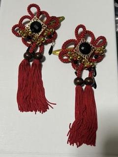 神楽舞飾り 赤 ヘアアクセサリー パッチンどめ