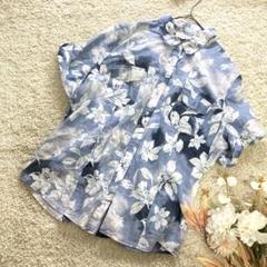 JONES NEW YORK アロハシャツ　花柄ブラウス　半袖　青　透け感　XL