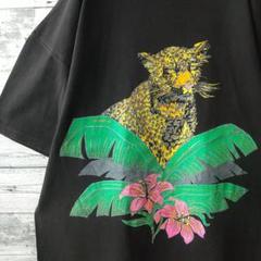 ツラ良すぎ☆90s USA製 ヒョウ 豹 花柄 ラメ Ｔシャツ シングルステッチ