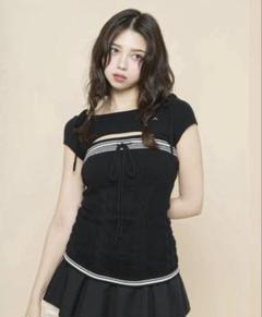 【新品】andmary Kitty ribbon tops Black Kitty ribbon tops