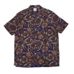 00s 半袖　柄シャツ　開襟　リネン　メンズL 花柄　古着　個性派