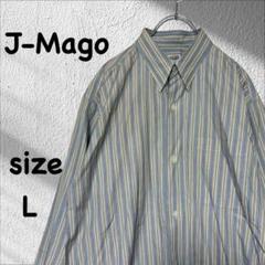 J-Mago （L）長袖シャツ　マルチストライプ　綿１００％　ブルー系