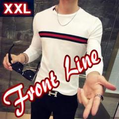 トップス 長袖 Tシャツ ロングTシャツ センターライン カットソー XXL白