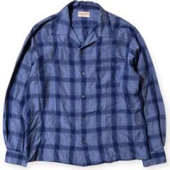 美品 SUGAR CANE コバートチェック オープンカラー レーヨンシャツ L