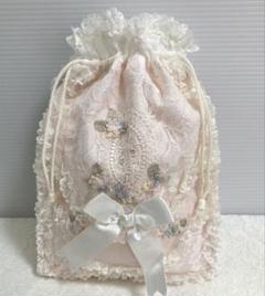 さえら ヒスクローネ 薄いピンク色レース巾着袋