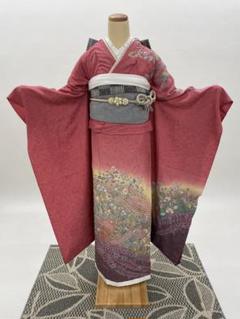 332 振袖フルセット 正絹 ピンク桃 パステル 銀彩 駒刺繍 暈し染め 332 振袖フルセット 正絹 ピンク桃 パステル 銀彩 駒刺繍 暈し染め