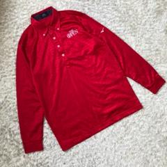 〈 MIZUNO ミズノ 〉長袖 ポロシャツ トップス 千鳥格子 レッド Ｌ