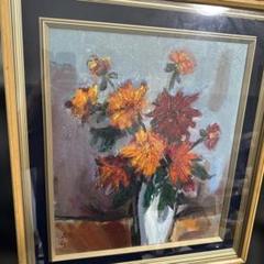 メルカリ 絵画 絵 額付き(黒)油絵 uF6-111102 花と花びん 花瓶の花 油彩画 額入り ふくい作 - メルカリ