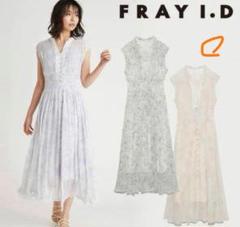 美品【FRAY I.D】フレイアイディー ラインアートシフォンワンピース 1 フレイ アイディー ラインアートシフォンワンピ FWFO221055