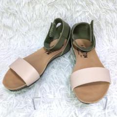 ✨ほぼ新品✨ プラクトン　23　サンダル　ストラップ　カーキ×ベージュ　フラット