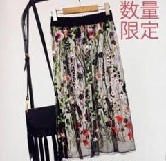 残り1点★新品未使用！トレンド　おしゃれな花柄刺繍　シースルースカート　黒のサムネイル