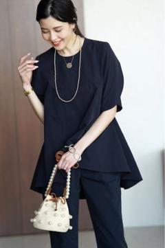 virina 半袖　ネイビー　パール　トップス virina 半袖 ネイビー パール トップス - メルカリ