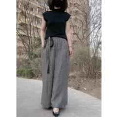 レディース 着痩せ ハイウエスト ワイドパンツ 柔らかくて チェック柄 新品