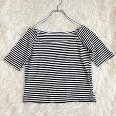 m902 美品✨チビT ショート丈半袖Tシャツ ボーダー ストレッチ 黒×白