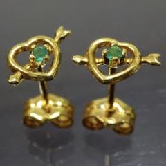 750 ( 18金 K18 ) 天然エメラルド ハートキューピット ピアス