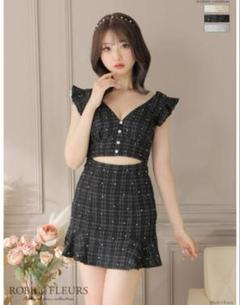 ROBE de FLEURS ローブドフルール ツイードリボンフリルミニドレス