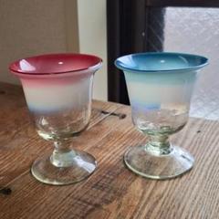 氷コップ　3個　ウランガラス　乳白ぼかし　輪花赤　大正ロマン　綺麗なピンク 氷コップ 3個 ウランガラス 乳白ぼかし 輪花赤 大正ロマン 綺麗