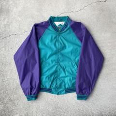 希少◎ヴィンテージ古着 90sナイロンスタジャン2トーンレトロ配色グリーン紫