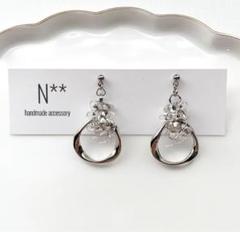 【再販】433 ガラスビーズ シルバーフープ ハンドメイドピアス イヤリング