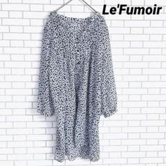 【Le'Fumoir】膝丈ワンピース 総柄 ネイビー×ホワイト XL 大きい