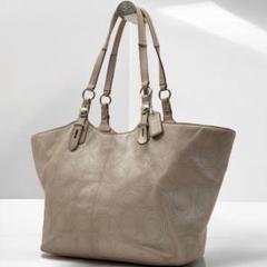 Coach Signature Tote Bag Leather Greige