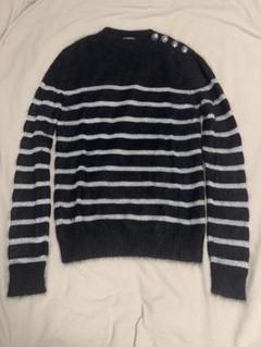 新品 BALMAIN ブラック ストライプ ニット XS 肩ボタン付 新品 BALMAIN ブラック ストライプ ニット XS 肩ボタン付