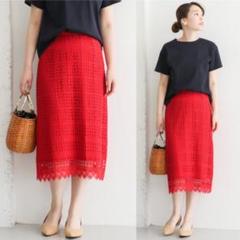 新品 アーバンリサーチ ロッソ チェック クロッシェ レース ミディスカート