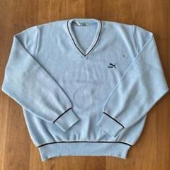値下げ❗️【激レアヴィンテージ】イタリア製　80s PUMA Vネックニット　水色