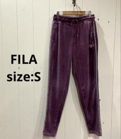 フィラ FILA ベロア テーパード サイドラインツ パープル S スボン