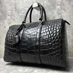 定価80万✨Hamano クロコダイル ボストンバッグ センター取り ブラック 定価80万✨Hamano クロコダイル ボストンバッグ センター取り