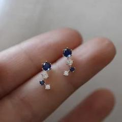 P011 a【サファイア】4粒ピアス CZ 上品 人気 S925 シルバー