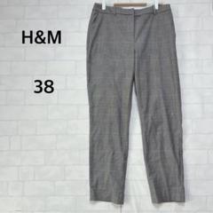 H&M ストレートパンツ　ズボン　チェック柄　グレー　オフィスカジュアル