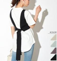 バックりぼん ニット ビスチェ × 5分袖 ロングTシャツセット