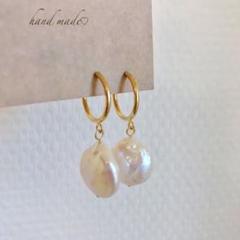 ⚪︎フープ×淡水パール〈イヤリング〉