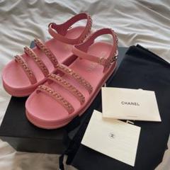 新品CHANEL レザーサンダル 23.5-24.5cm1足くすみピンク - メルカリ