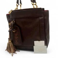 美品◎Chloe クロエ エデン トートバッグ ブラウン タッセル ロゴ