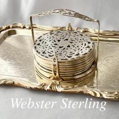 【WEBSTER】【純銀/ガラス】のティーセンター 20cm!スターリング WEBSTER】 【純銀/ガラス】コースター 8枚 / ホルダー