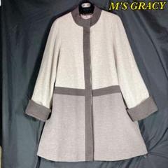 M'S GRACY ウールノーカラーロングコート　フラワーモチーフ　サイズ38 M´S GRACY ウールノーカラーロングコート フラワーモチーフ サイズ38