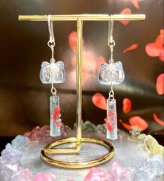 猫 風鈴 ピアス イヤリング ハンドメイド 花火模様