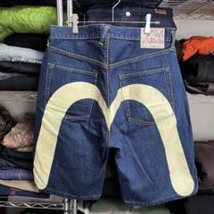 今ならほぼ即納！ サイズ36 Evisu エヴィス ハーフパンツ 2001 大黒 白 濃い濃い パンツ