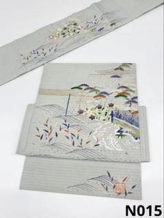 銀座新松 絽 夏帯 落款入 手描友禅 切り帯 作り帯 金彩 銀彩 正絹 N015