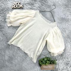 良品❗️【NICE CLAUP】シフォン素材半袖ブラウス(F)アイボリー