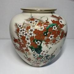 久谷陶泉窯陶印入り青と白の手描き陶器花瓶 久谷陶泉窯陶印入り青と白の手描き陶器花瓶