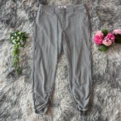 【INDIVI】クロップドパンツ 【38】ギンガムチェック 黒×白 シャーリング