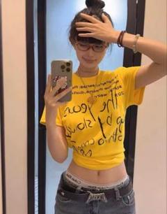 Y2K グランジ　イエロー ロゴTシャツ ヴィンテージ ストリート系 トレンドM