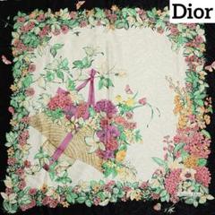 ☆Christian Dior☆ スカーフ 大判 花 帽子 花かご 蝶 ブラック