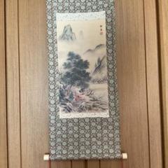 作者不詳 紙本彩色 二見暁光之図 南画軸 軸先木