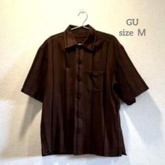 GU ストライプ半袖シャツ Ｍサイズ ブラウン 美品