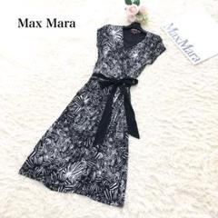 美品✨マックスマーラ 総柄カシュクールロングワンピース リボン