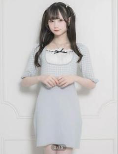 pium ♡ ドーリーギンガムニットカフェワンピ ライトブルー